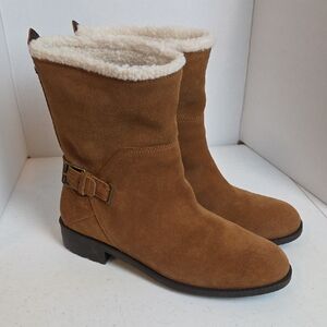 Cole Haan Quiana British Tan Waterproof Suede Size 10.5 Shearling-Lined Boots.